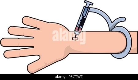 hand with a syringe for injection icon over white background, vector illustration Stock Vector