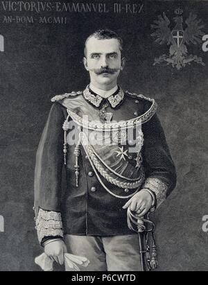 VICTOR MANUEL III. REY DE ITALIA. 1869 - 1947. GRABADO RETRATO DE L ¿ ILLUSTRATION FRANCESA. Stock Photo