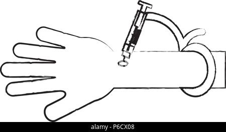 hand with a syringe for injection icon over white background, vector illustration Stock Vector