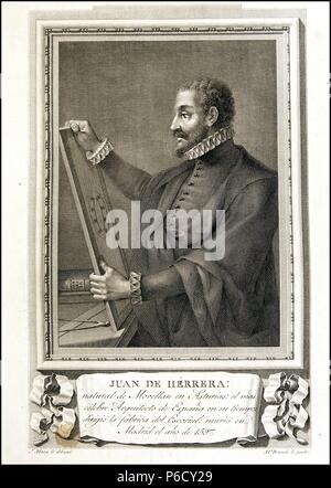 HERRERA, JUAN DE. ARQUITECTO ESPAÑOL. MOBELLAN 1530-1597. GRABADEO DE ' VARONES ILUSTRES '. CALCOGRAFIA NACIONAL. MADRID. Stock Photo