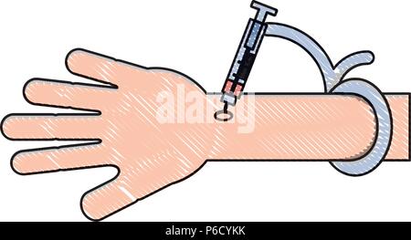 hand with a syringe for injection icon over white background, vector illustration Stock Vector