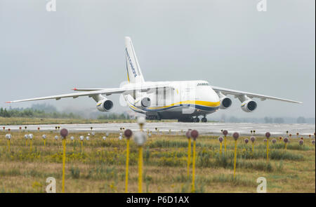 An-124-100M-150 Ruslan Ukrainian aircraft cargo transporter in Gostomel airport in Kyiv, Ukraine. Summer 2018, Antonov airplanes Stock Photo