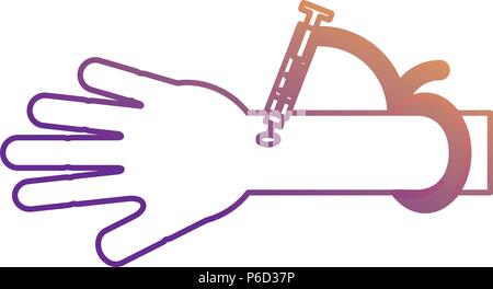 hand with a syringe for injection icon over white background, vector illustration Stock Vector