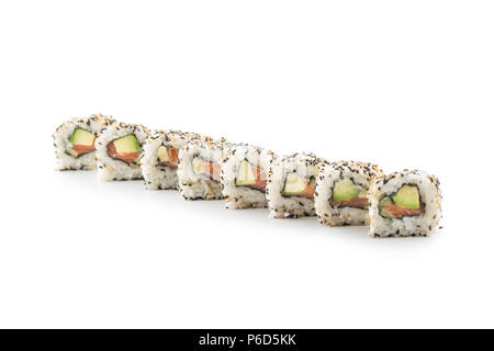 Portion of sushi uramaki isolated on white background. Stock Photo