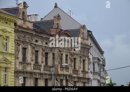 Houses in the Center of Pilsen (Plzen) in the Czech Republic Stock Photo