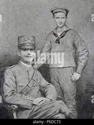 VICTOR MANUEL III. REY DE ITALIA. 1869 - 1947. ' EL REY CON SU HIJO EL PRINCIPE HUMBERTO '. GRABADO L ¿ ILLUTRATION. Stock Photo