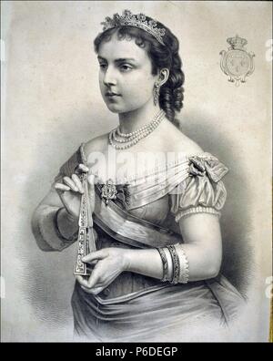 MARIA DE LAS MERCEDES ORLEANS Y BORBON. REINA DE ESPAÑA. 1860 - 1878. ESPOSA DE ALFONSO XII. GRABADO DE L. TURGIS. PARIS. Stock Photo