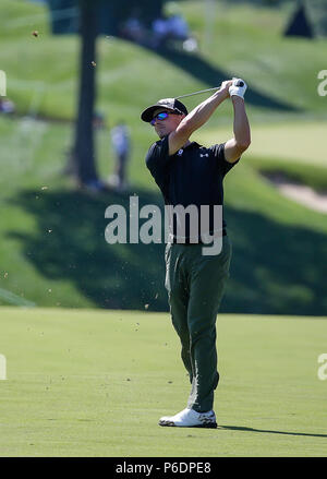 Potomac, Maryland, USA. Potomac, MD, USA. 29th June, 2018. Blayne Barber on the 1st fairway during the second round of the Quicken Loans National at TPC Potomac in Potomac, MD. Justin Cooper/CSM/Alamy Live News Credit: Cal Sport Media/Alamy Live News Stock Photo