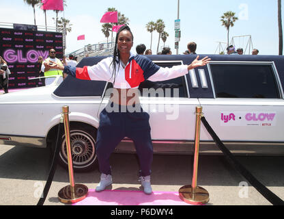 VENICE, CA - JUNE 29: Sydelle Noel, at the Cast Of Netflix's 'Glow' Celebrates Premiere Of Season 2 With 80's Takeover On Muscle Beach at Muscle Beach in Venice, California on June 29, 2018. Credit: Faye Sadou/MediaPunch Stock Photo