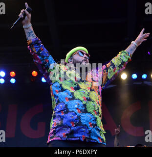 Milwaukee, Wisconsin, USA. 28th June, 2018. Canadian rapper Belly performs live at Henry Maier Festival Park during Summerfest in Milwaukee, Wisconsin. Ricky Bassman/Cal Sport Media/Alamy Live News Stock Photo