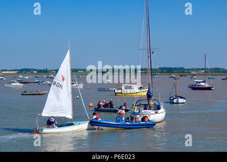 Wayfarer dinghy race setting off on a hot sunny summer morning at Felixstowe Ferry Sailing Club in Suffolk. Stock Photo