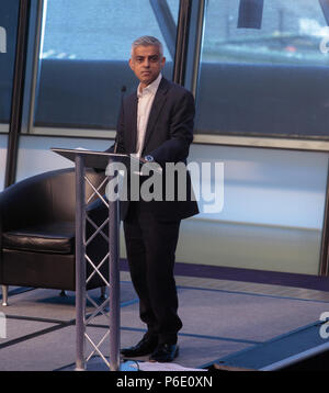 London UK 30 June 2018 The Mayor of London, Sadiq Khan,open the event in City Hall’s Chamber, alongside Matthew Ryder Deputy mayor and Baroness Floella Benjamin, OBE,a Trinidadian-British actress, author.She is known as presenter of children's programs such as Play School ,Play Away , and Fast Forward. On 28 June 2010, Lady Benjamin was introduced to the House of Lords  as a Life Peer nominated by the Liberal Democrats  with the title of Baroness Benjamin, of Beckenham  in the County of Kent.@Paul Quezada=Neiman/Alamy Live News Stock Photo