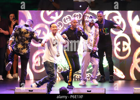MIAMI GARDENS, FL - JUNE 30: Ludacris, Jamie Foxx, Dj Irie at the Topgolf during Dj Irie Weekend 2018 on June 30, 2018 in Miami, Florida   People:  Ludacris, Jamie Foxx, Dj Irie    Credit: hoo-me.com/MediaPunch Stock Photo