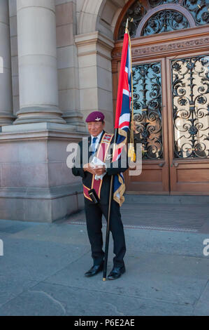 Glasgow, Scotland, UK. 30th June, 2018. A male veteran during Armed Forces Day. A parade through the city centre from Holland Street to George Square is led by the Royal Marine Band and includes serving military, cadets, youth organisations and veteran associations. Credit: Skully/Alamy Live News Stock Photo