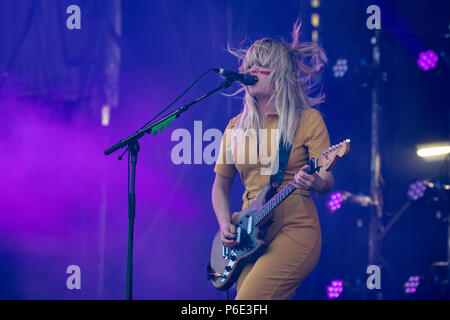 Finsbury park, UK. 30th June, 2018, Deap Vally Featuring Lindsey Troy (guitar, vocals) and Julie Edwards (drums and vocals) performing at Queens of the Stone Age and Friends UK.Finsbury park London.© Jason Richardson / Alamy Live News Stock Photo