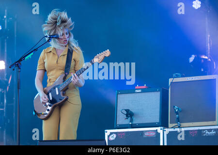 Finsbury park, UK. 30th June, 2018, Deap Vally Featuring Lindsey Troy (guitar, vocals) and Julie Edwards (drums and vocals) performing at Queens of the Stone Age and Friends UK.Finsbury park London.© Jason Richardson / Alamy Live News Stock Photo