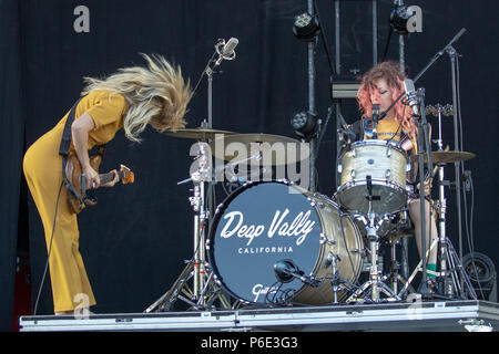 Finsbury park, UK. 30th June, 2018, Deap Vally Featuring Lindsey Troy (guitar, vocals) and Julie Edwards (drums and vocals) performing at Queens of the Stone Age and Friends UK.Finsbury park London.© Jason Richardson / Alamy Live News Stock Photo