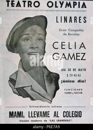 GAMEZ , CELIA. CANTANTE Y ACTRIZ ARGENTINA. AFINCADA EN ESPAÑA DESDE 1925. BUENOS AIRES 1905 - 1992. ' MAMI LLEVAME AL COLEGIO ' , REPRESENTACION EN MADRID AÑO 1966. Stock Photo