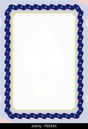 Frame and border of ribbon with Guam flag, template elements for your certificate and diploma. Vector. Stock Vector