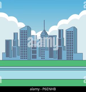 City buildings cartoon scenery vector illustration graphic design Stock Vector