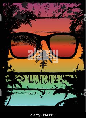 Sunset at tropical beach skull effect Stock Vector