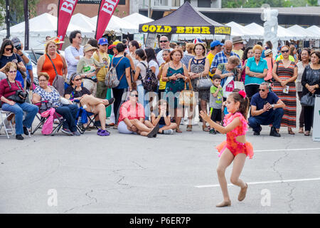 Florida,Coral Gables,Hispanic Cultural Festival,Latin American event,dance group,performer performing,dancing,audience,Hispanic Latin Latino ethnic im Stock Photo