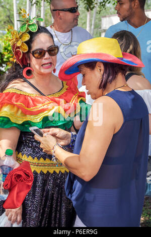 Florida,Coral Gables,Hispanic Cultural Festival,Latin American event,dancer performer,Colombian typical costume,Baile del Garabato,Barranquilla Carniv Stock Photo