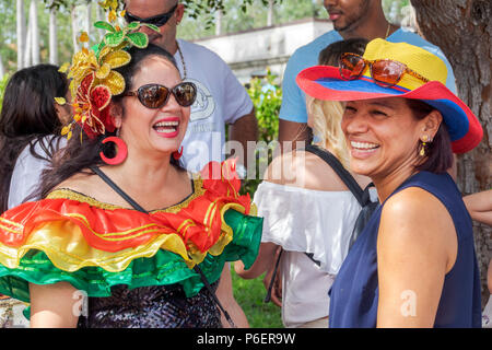 Florida,Coral Gables,Hispanic Cultural Festival,Latin American event,dancer performer,Colombian typical costume,Baile del Garabato,Barranquilla Carniv Stock Photo