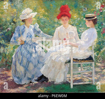 English: 21. Three Sisters, A Study in June Sunlight (1890) Oil on canvas Overall: 90.2 x 101.9 cm (35 1/2 x 40 1/8 in.) Milwaukee Art Museum, Wisconsin. Gift of Mrs. J. Montgomery Sears Courtesy, Museum of Fine Arts, Boston  . 1890 39 Edmund Tarbell, 1890 - Three Sisters Stock Photo