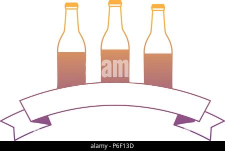 decorative ribbon with beer bottles icon over white background, vector ...