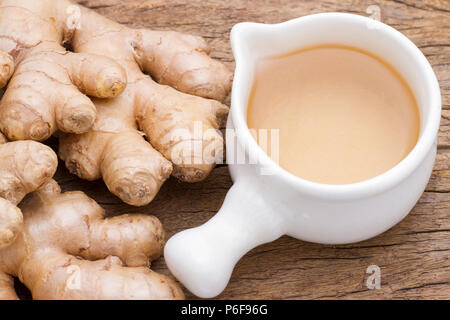 ginger roots on the table, top view Stock Photo