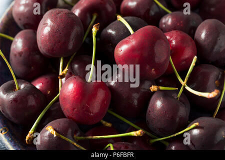 Raw Red Organic Cherries in a Bowl Stock Photo