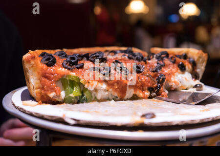 Vegetarian deep dish Chicago pizza, signature dish of Chicago city Stock Photo