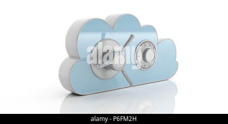 Online security concept. Cloud data computer combination lock safe, isolated, cyan on a white background. 3d illustration. Stock Photo
