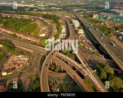 Highway aerial photo in Birmingham England, Spaghetti Junction drone photo Stock Photo