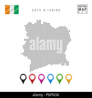 Dotted Map of Cote D'Ivoire. Simple Silhouette of Cote D'Ivoire. The National Flag of Cote D'Ivoire. Set of Multicolored Map Markers. Illustration Iso Stock Photo