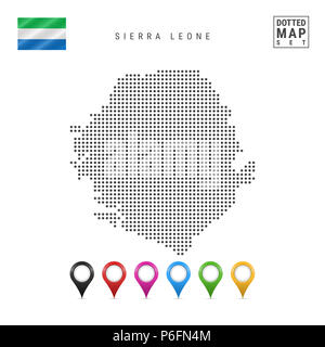 Dots Pattern Map of Sierra Leone. Stylized Simple Silhouette of Sierra Leone. The National Flag of Sierra Leone. Set of Multicolored Map Markers. Illu Stock Photo