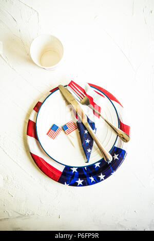 Table setting for 4th July celebration on USA Independence day Stock Photo