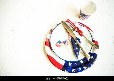 Table setting for 4th July celebration on USA Independence day Stock Photo