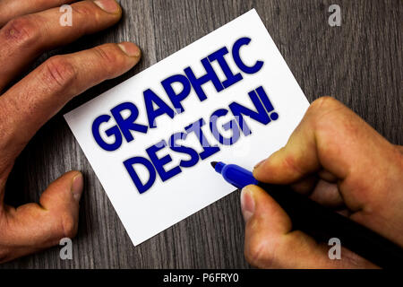 Conceptual hand writing showing Graphic Design Motivational Call. Business photo showcasing Art of combining Text Images in advertising Man working ho Stock Photo
