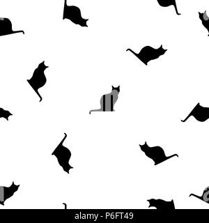 Seamless animals pattern black cats on white background, vector, eps 10 Stock Photo