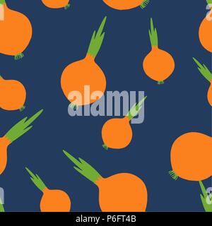 Onions pattern seamless. Vector illustration. Food wallpapers from vegetables. Pantone colors. Stock Vector