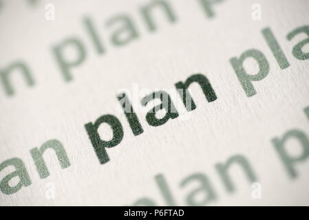 word plan printed on white paper macro Stock Photo