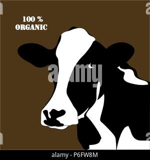 Abstract portrait of big cow. Black and white silhouette of cow on black background. Stock Vector