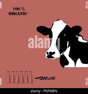 Abstract portrait of big cow. Black and white silhouette of cow on black background. Stock Vector