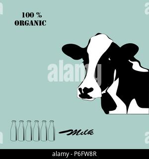 Abstract portrait of big cow. Black and white silhouette of cow on black background. Stock Vector