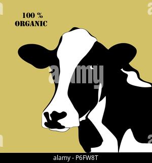 Abstract portrait of big cow. Black and white silhouette of cow on black background. Stock Vector