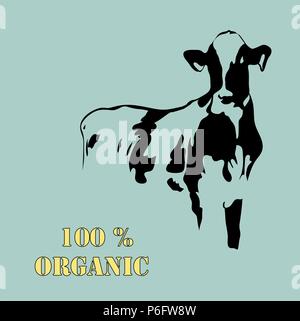 Abstract portrait of big cow. Black and blue silhouette of cow on black background. Stock Vector