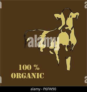 Abstract portrait of big cow. Black and brown silhouette of cow on black background. Stock Vector