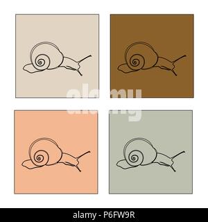 Abstract illustration, black and white silhouette of snail. Set of snails on slope. Stock Vector